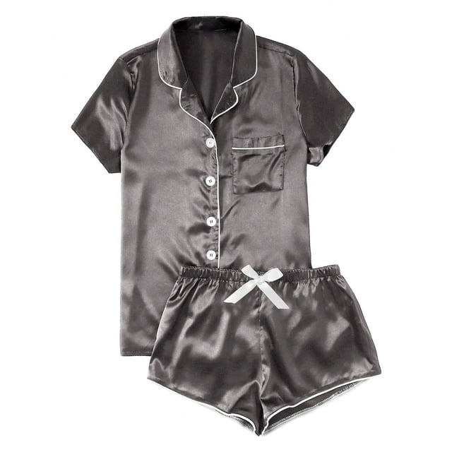 Mefallenssiah Women'S Satin Casual Home Button Pajama Set