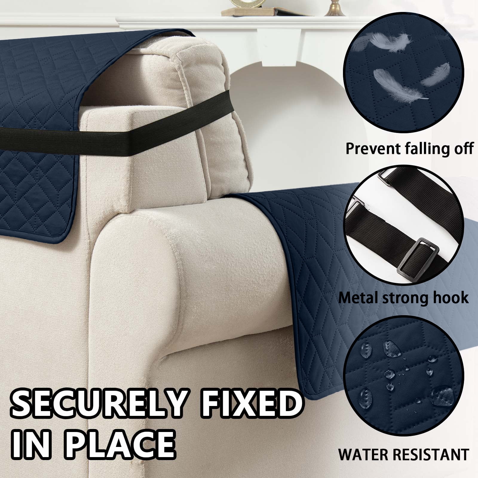 SANMADROLA Recliner Chair Covers Reversible Sofa Cover Water Resistant Couch Cover Furniture Protector with Elastic Straps for Kids, Dogs, Pets (21" Recliner Small, Dark Blue)