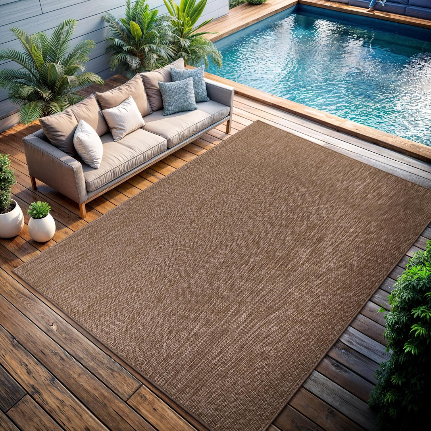 CAMILSON Solid Washable Waterproof Outdoor Indoor Area Rug Aqua 10x14
