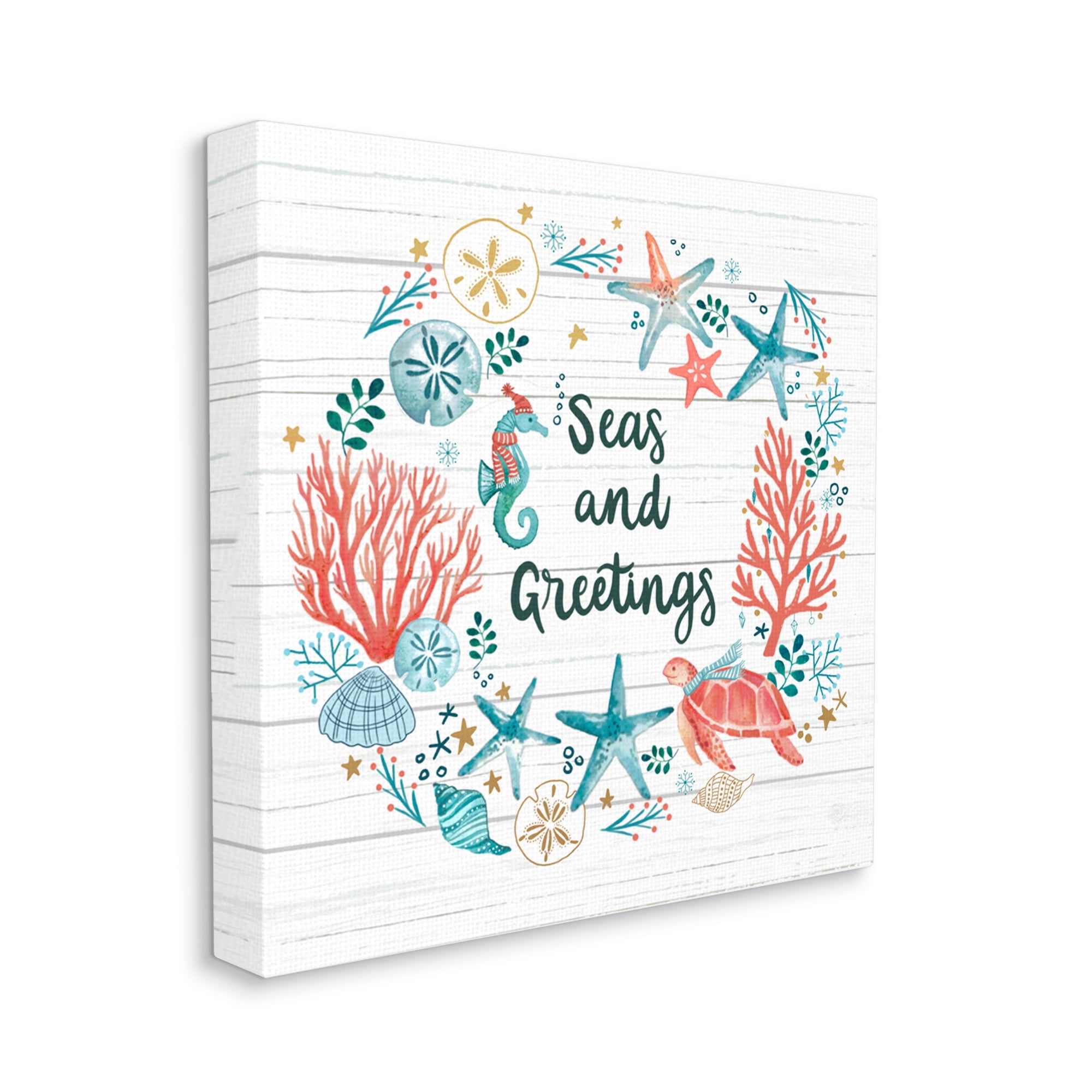 Stupell Industries Seas And Greetings Warm Nautical Holiday Wreath Graphic Art Gallery Wrapped Canvas Print Wall Art, Design by Sharon Lee