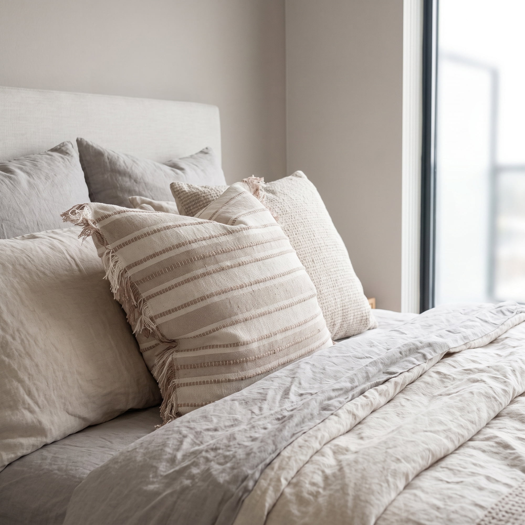 Unique Bargains Boho Stripe Throw Pillow Covers 2 Pack Tassel Cushion Cases Khaki 18"x18"