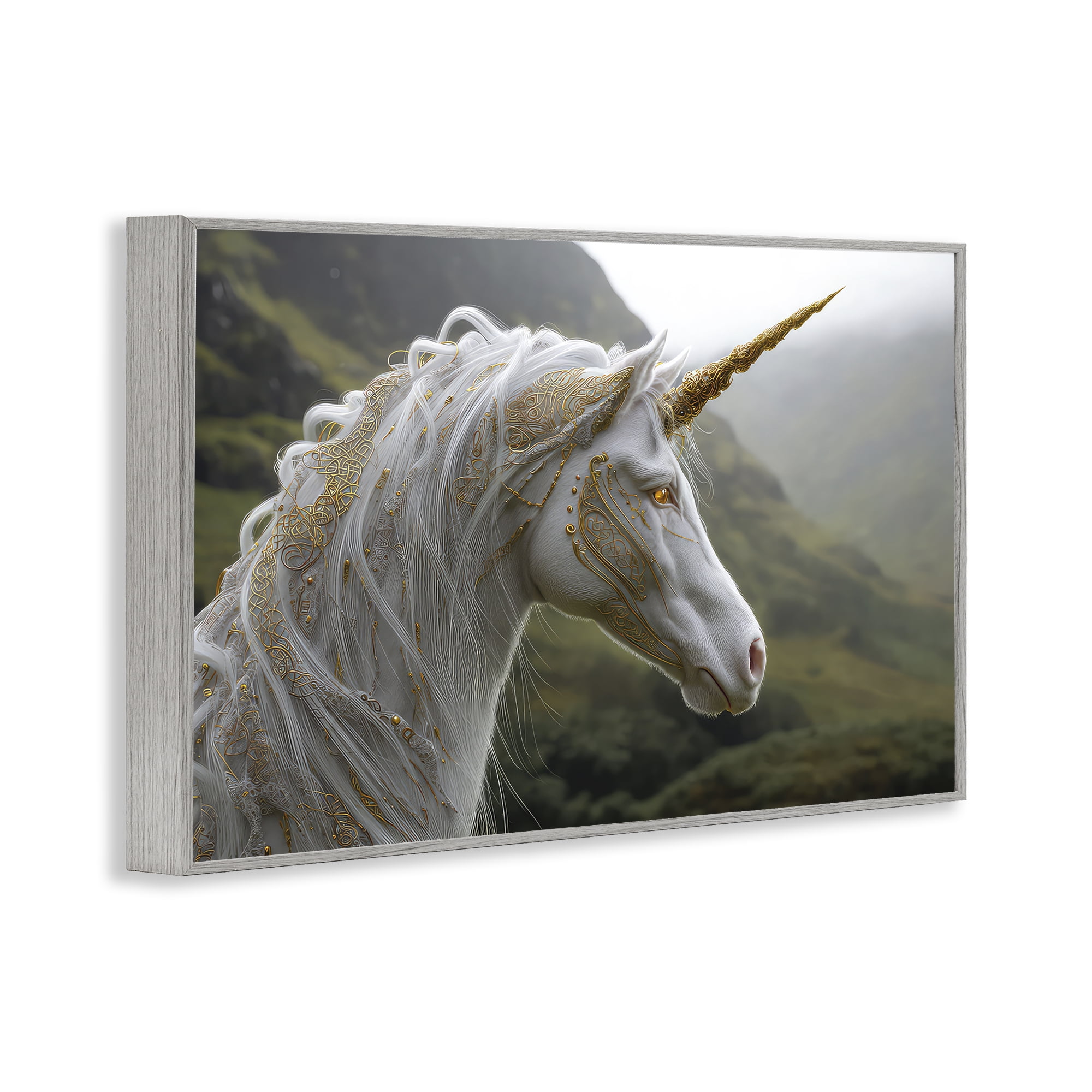 Stupell Industries Ornate Celtic Unicorn Gray Framed Giclee Art, design by The Wands Want