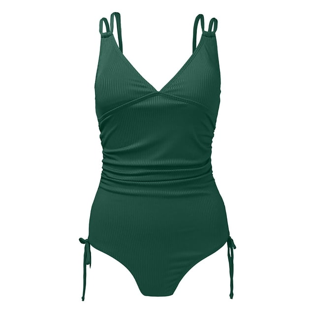 IDALL One Piece Swimsuit Women Bathing Suit Swimsuit For Solid Color Slimming Drawstring High Waist Swimsuit Womens Swimsuits Swim Suits for Women Green 2 S(Clearance Sales)