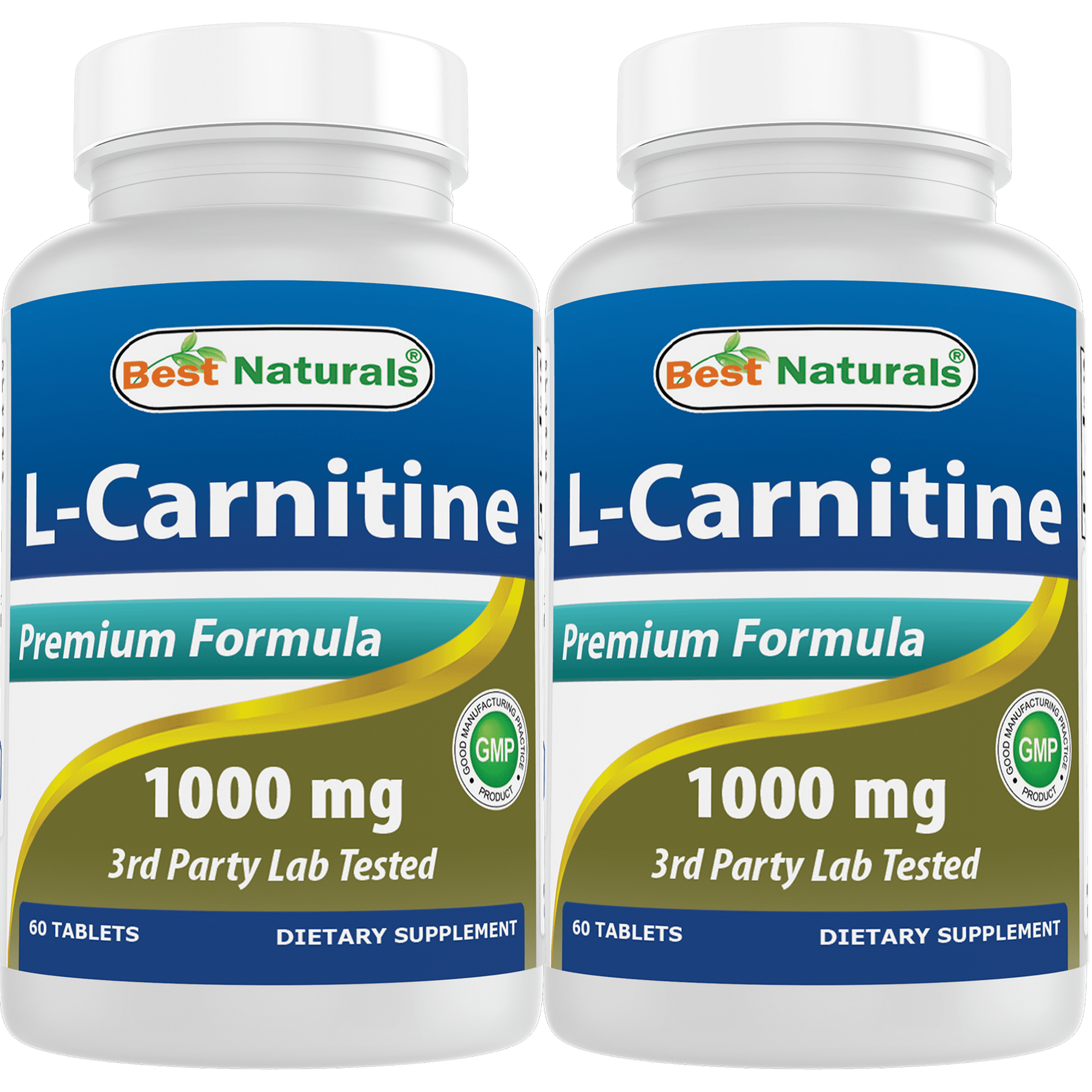 2 Pack Best Naturals L-Carnitine 1000 mg 60 Tablets