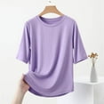 thumbnail image 4 of Tops de Manga Corta de Mujer Casual, Color Sólido Manga 1/2, Camiseta de Cuello Redondo, 4 of 6