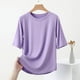 thumbnail image 5 of Tops de Manga Corta de Mujer Casual, Color Sólido Manga 1/2, Camiseta de Cuello Redondo, 5 of 6