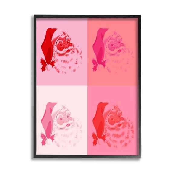 Pop Style Pink Santa Claus Holiday Graphic Art Black Framed Art Print Wall Art