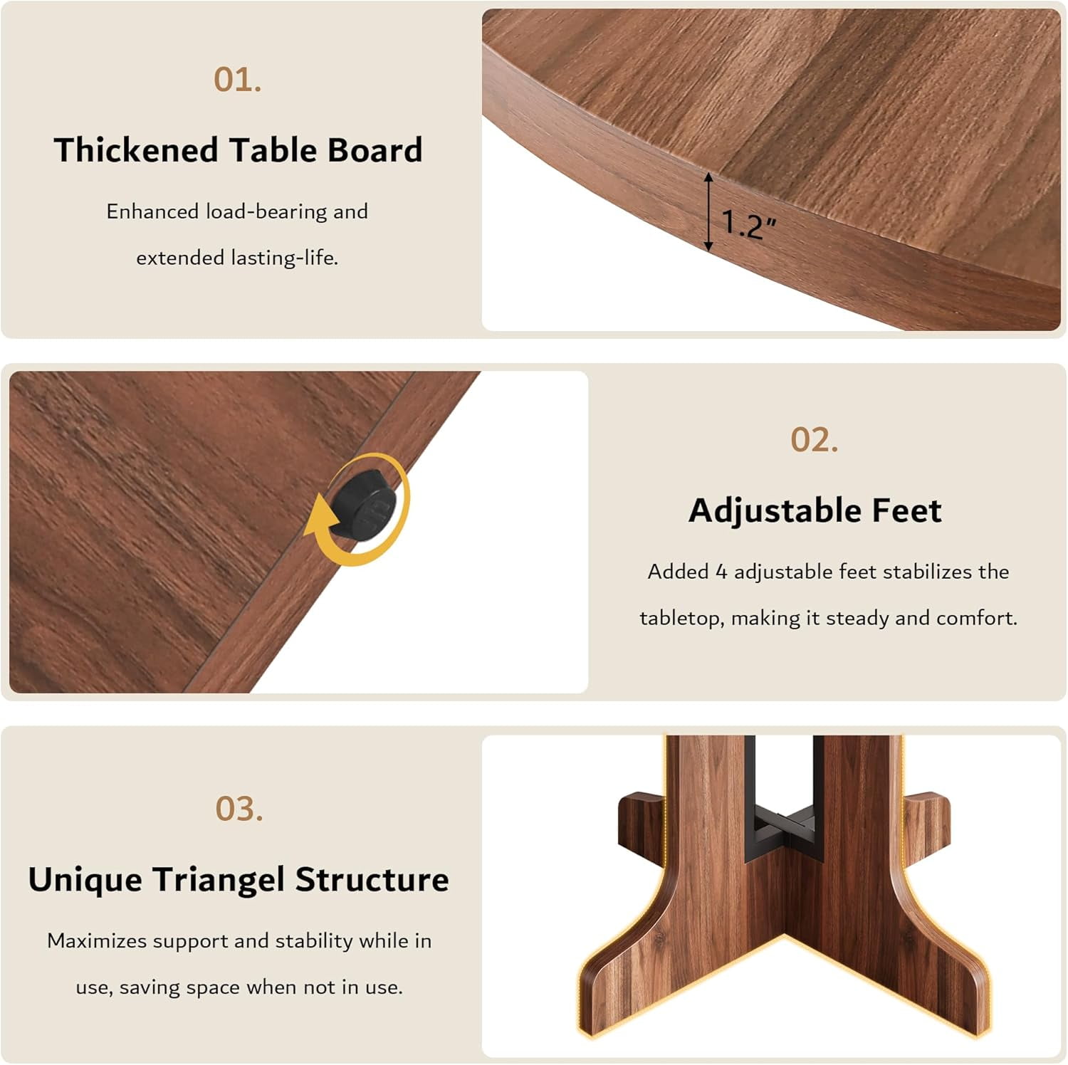 iPormis 59" Round Extendable Dining Room Table for 6, Modern Oval Kitchen Table with Heavy Duty Wood Base, Dinette for Kitchen Living Room,Walnut