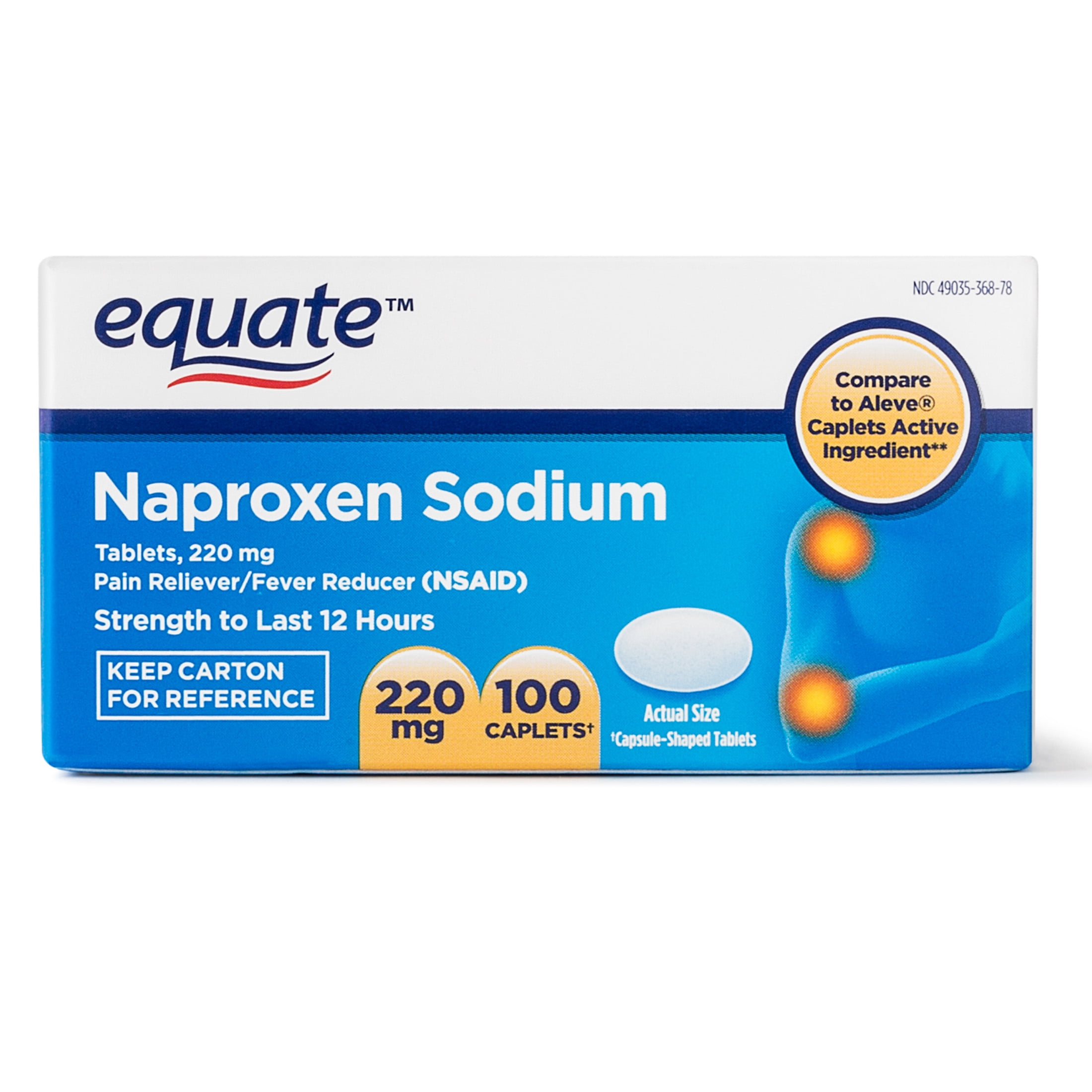 Equate Pain Relief Naproxen Sodium Caplets, 220 mg, 100 Ct 