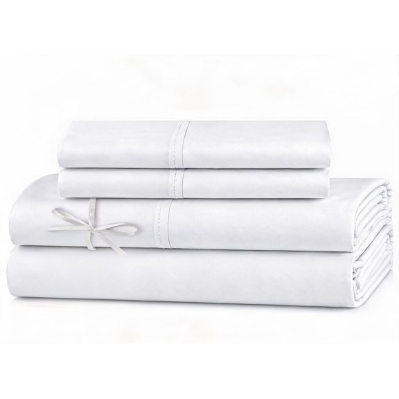 100% Cotton Percale Sheets Queen Bright White Crisp Cooling Deep Pocket 14" Soft Peach Finish 4 Piece Set