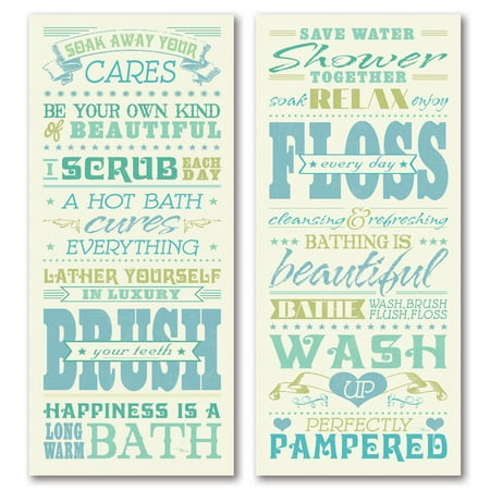 Bathroom Framed Decor Gango Home Decor Typography Bath and Shower Rules Bathroom Wall Art by Pela Studio; Two Blue 8x18in Unframed Paper Prints (Paper Only, No Frame) ()