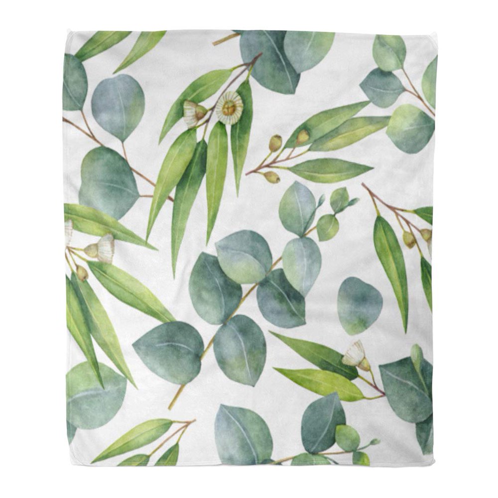 LADDKE 50x60 inch Super Soft Throw Blanket Green Leaf Watercolor with Eucalyptus Leaves and