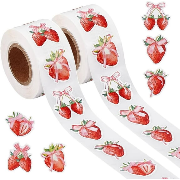 1000pcs Strawberry Coquette Sticker Cute Fruit Stickers Watercolor Pink Paper Decal Self Adhesive Strawberry Seal Label Decals for DIY Party Card Candy Cookie Bag Gift Supplies 1 in