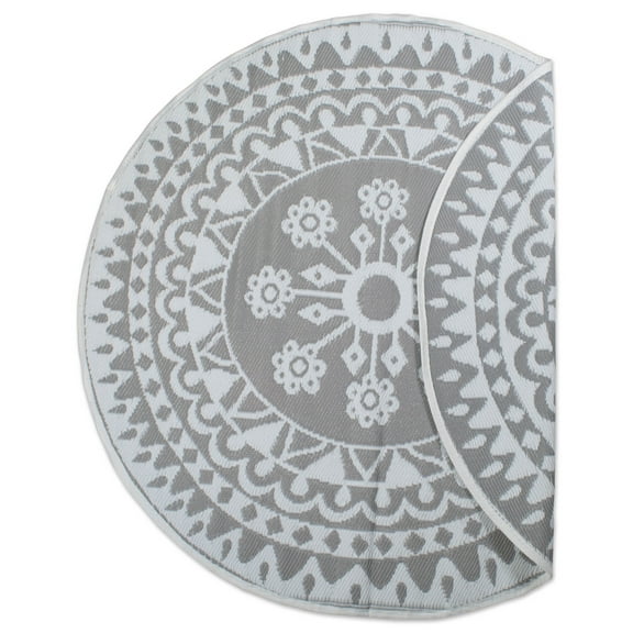 DII Gray Floral Outdoor Rug 5 Ft Round