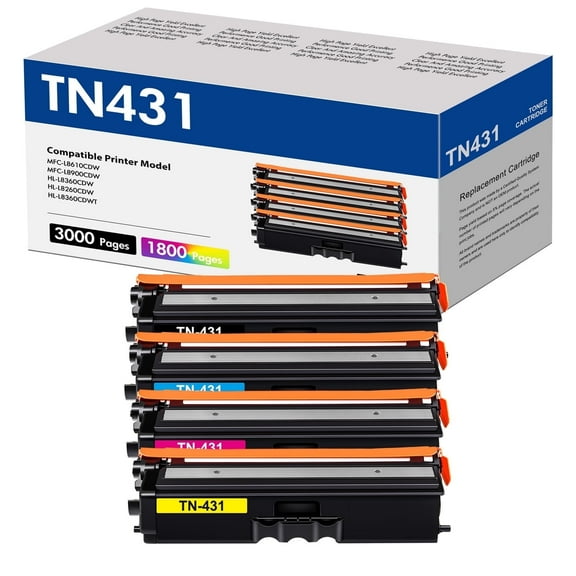 TN431 TN433 TN436 4-Pack Compatible Toner for Brother TN-431BK TN-431C TN-431Y TN-431M MFC-L8900CDW L8610CDW HL-L8260CDW L8360CDW L8360CDWT Printer Ink Black Cyan Magenta Yellow