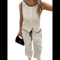 thumbnail image 2 of Conjunto de Dos Piezas para Mujer: Chaleco Sin Mangas de un Solo Pecho y Pantalón con Cordón, en Color Contrastante. Albaricoque M, 2 of 9