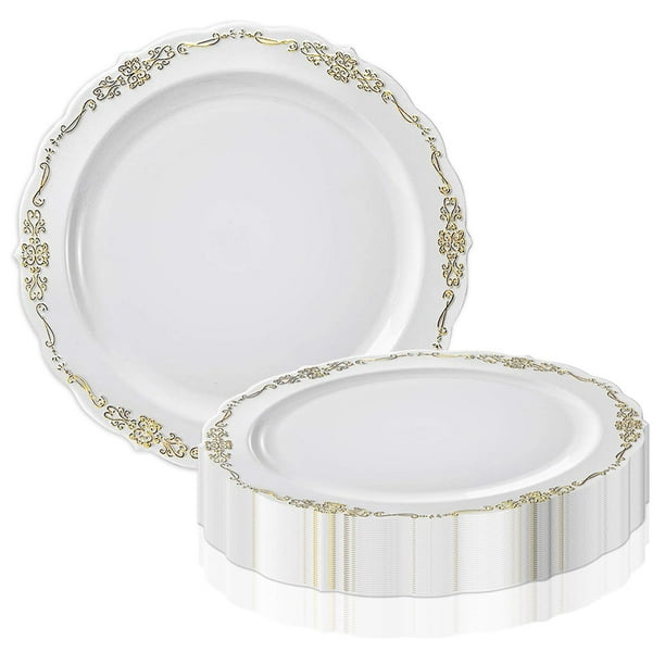 Smarty 10 White Gold Vintage Round Disposable Plastic Dinner Plates 120ct Com Smarty 10 White Gold Vintage Round, Round Plastic Dinner Plates