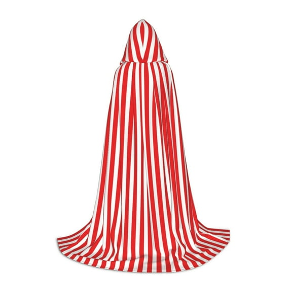 Honeii Red And White Stripes Print Poncho Cape, Cloak Coat, Snuggly Hooded Wearable Blanket, Hooded Cape For Teenagers,Halloween Costumes-Small