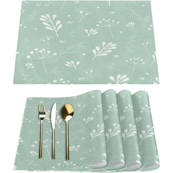 Placemats Set of 6 Hand Drawn Leaves Fabric Placemats Square Placemat for Kitchen Table Heat Resistant, Easy to Clean Table Placemats 12x18 Inch