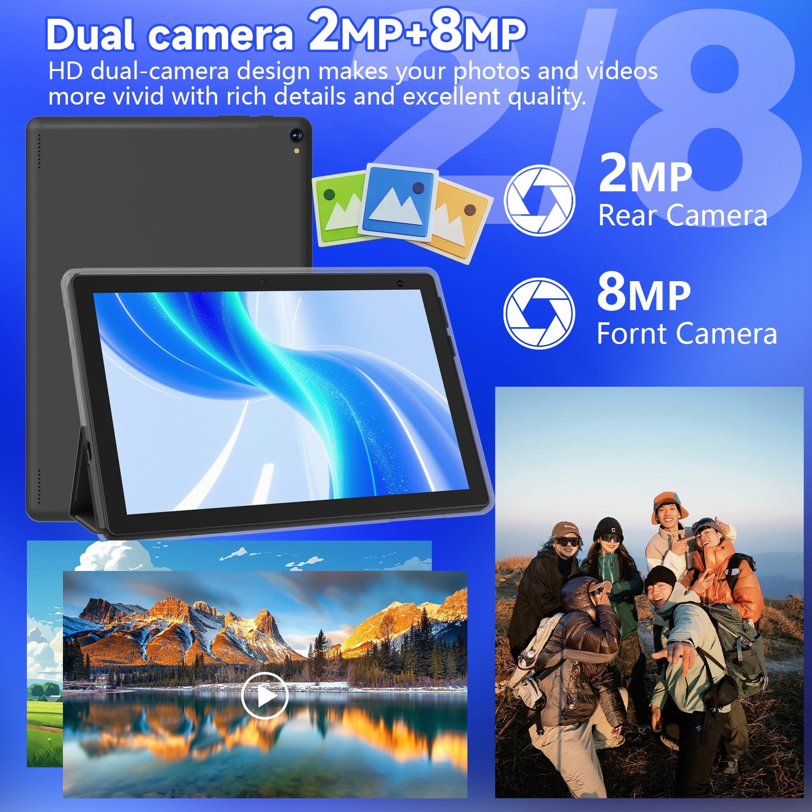 Android 15 Tablet 10 inch, 8GB RAM+32GB ROM Support 1TB Expandable Computer Tablet, 1.8Ghz Quad-Core CPU, HD Screen, BT, WiFi, Long Battery Life, 2 in 1 Tablets with Keyboard Case Mouse Stylus, Black
