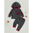 thumbnail image 3 of Baby Toddler Boys Pants Clothing Set, 0 6 12 18 24 Months 2T 3T Plaid Long Sleeve Hoodie with Elastic Waist Sweatpants Infant Outfits, 3 of 9