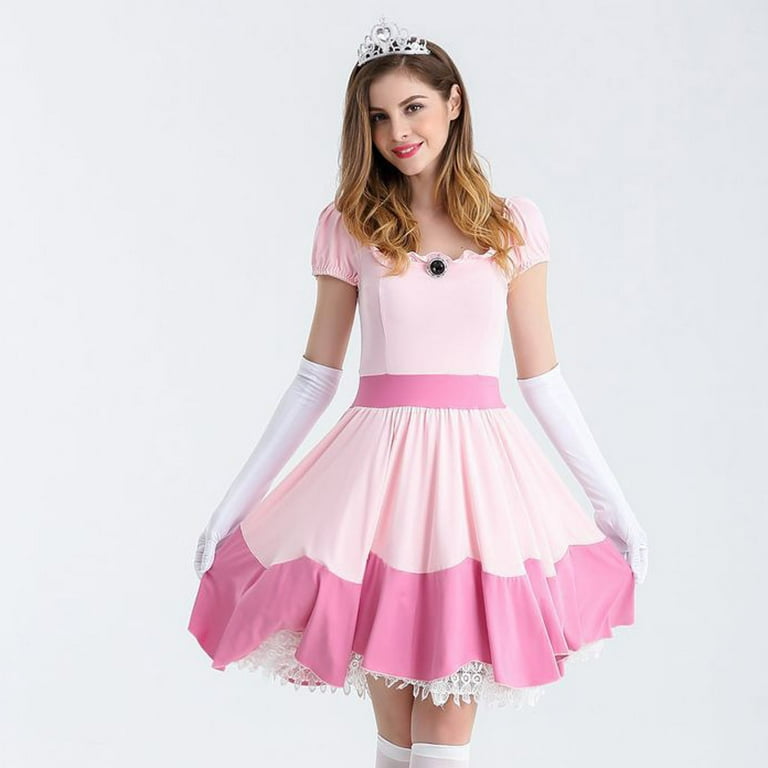 SCSAlgin Women's Short Sleeve Princess Peach Dress Cosplay Costume