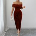thumbnail image 5 of Laqbezok Women's Off-The-Shoulder Velvet Midi Dress, Sexy Ruched Bodycon Evening Gown, Elegant Asymmetrical Tulip Hem Cocktail Party Wedding Guest Dress, 5 of 5