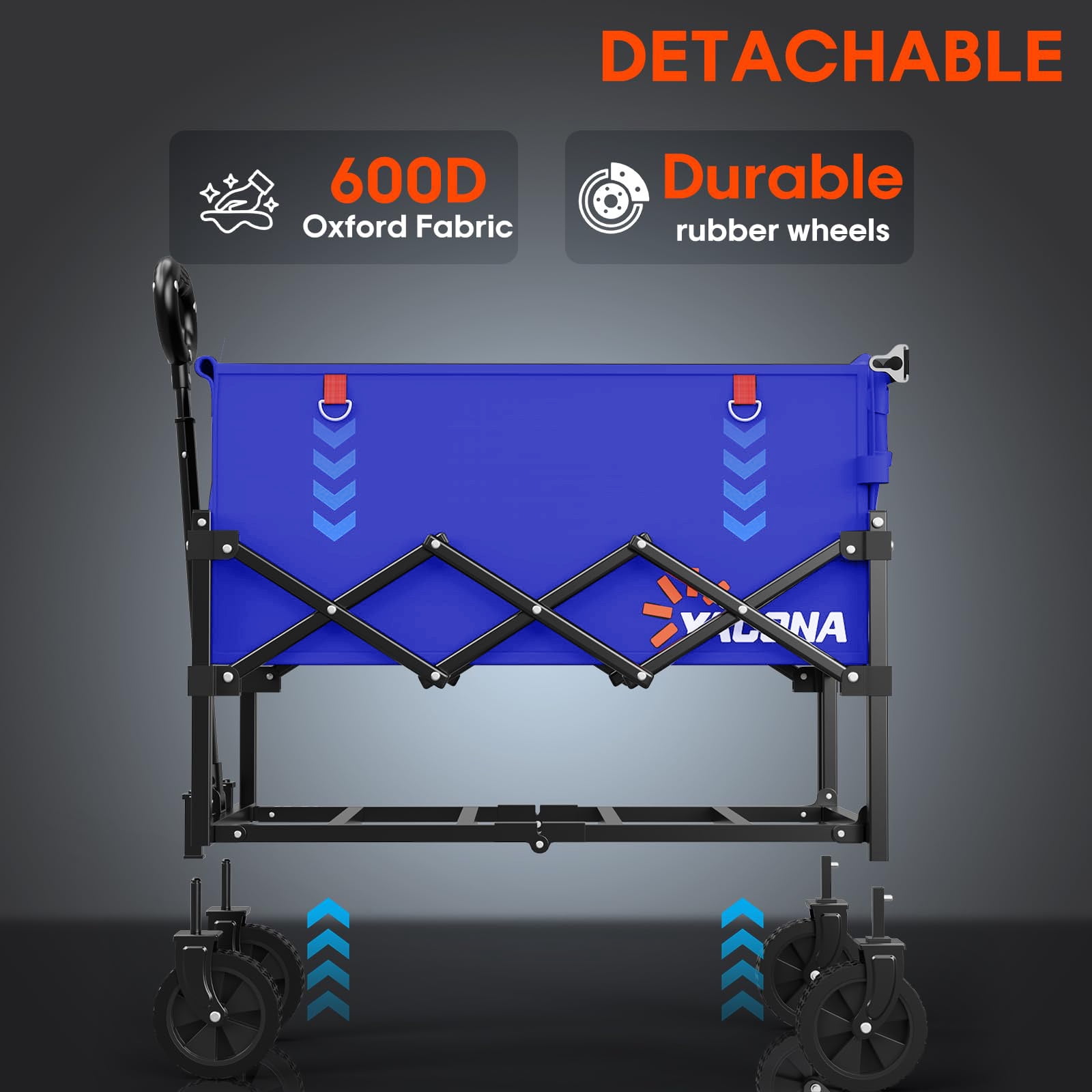 360lbs Foldable Wagon Cart with Extended Tailgate, Extra Long Folding Beach Wagon, Collapsible Cart with Wheels, for Grocery, Camp, Shop, Garden,Blue