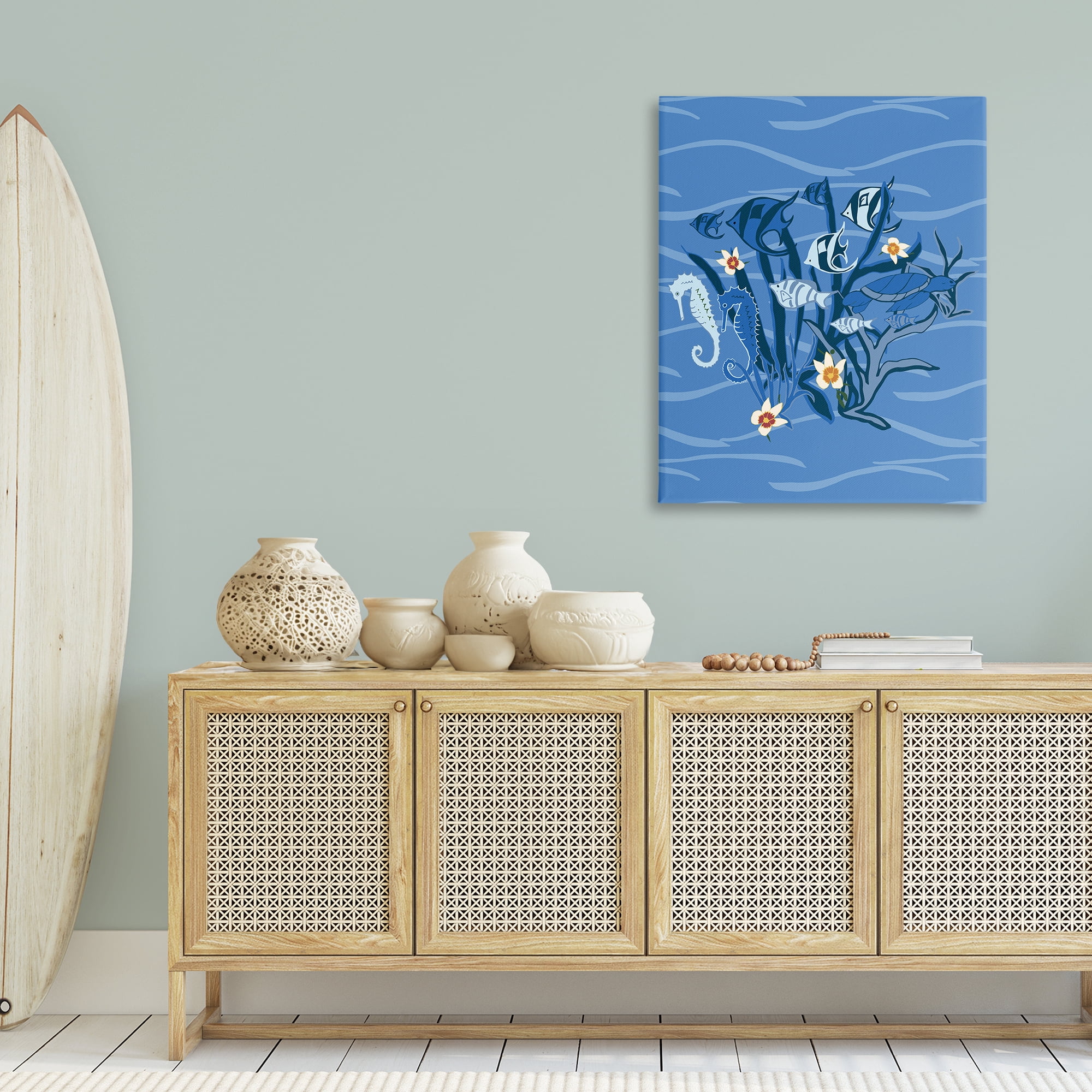 Stupell Industries Blue Undersea Critters Nautical & Beach Painting Wrapped Canvas Art Print Wall Art, 30 x 40