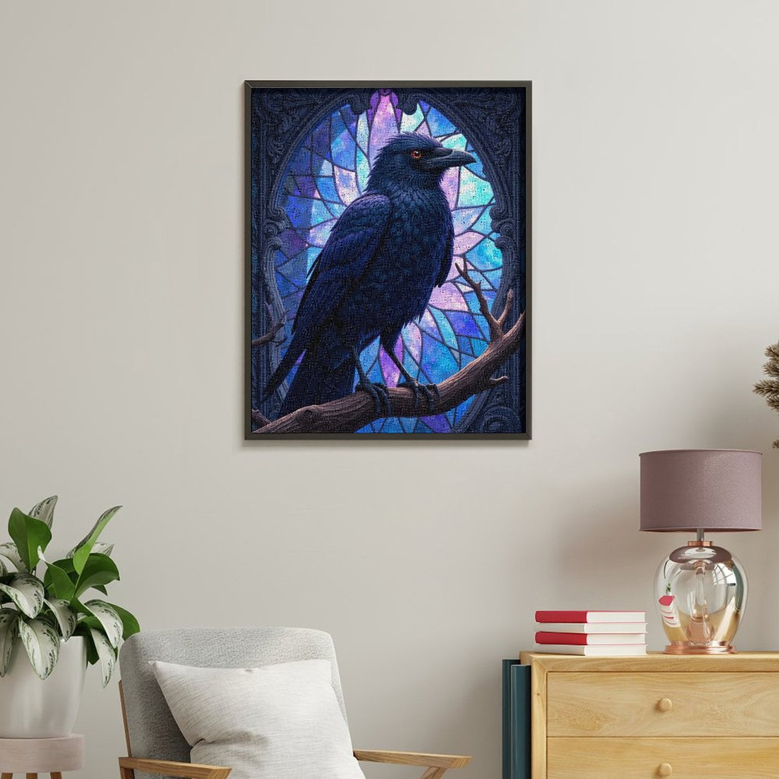 Paint By Numbers Kit for Adults Beginner - DIY Raven Stained Glass Art Deco Canvas Painting Kits for Adults, Frameless Paint By Number for Adults for Home Wall Decor 16x20 Inch