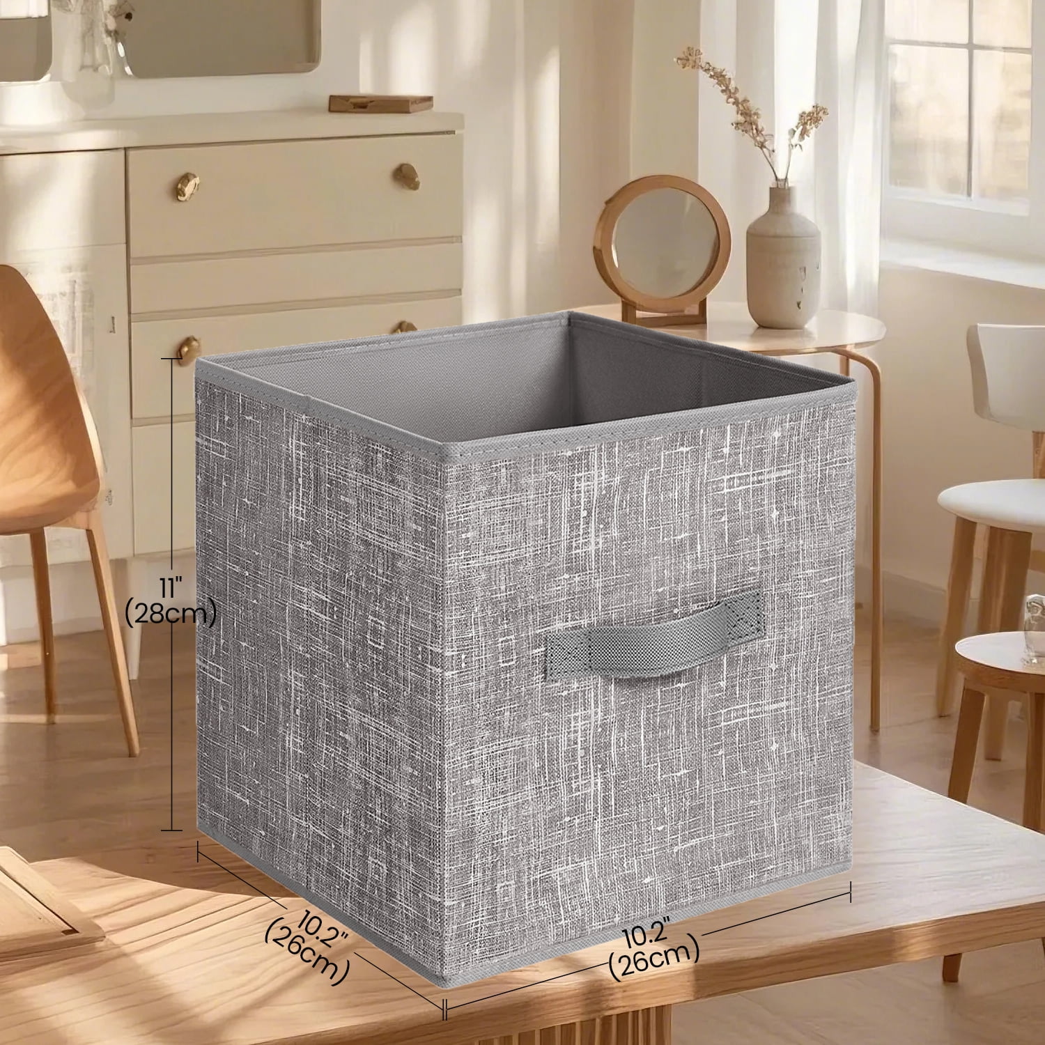 LEDREM 10.2" Storage Cubes Organizer - 6-Pack Foldable Fabric Bins with Double Handles, Shelving System for Clothes, Toys, Taupe