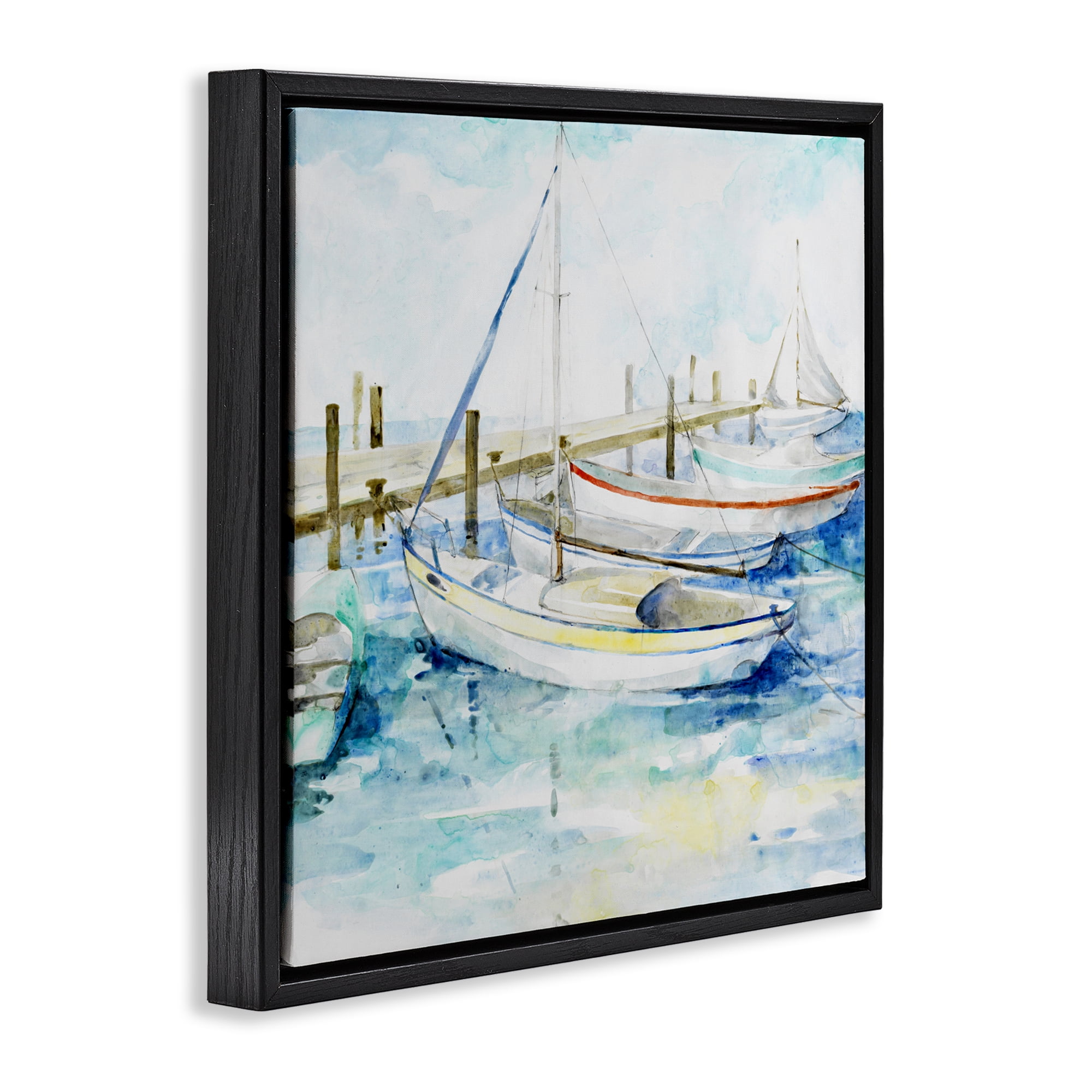 Stupell Industries Docked Sails on Stormy Seas Black Framed Floater Canvas Wall Art, design by Lorenzo Collective
