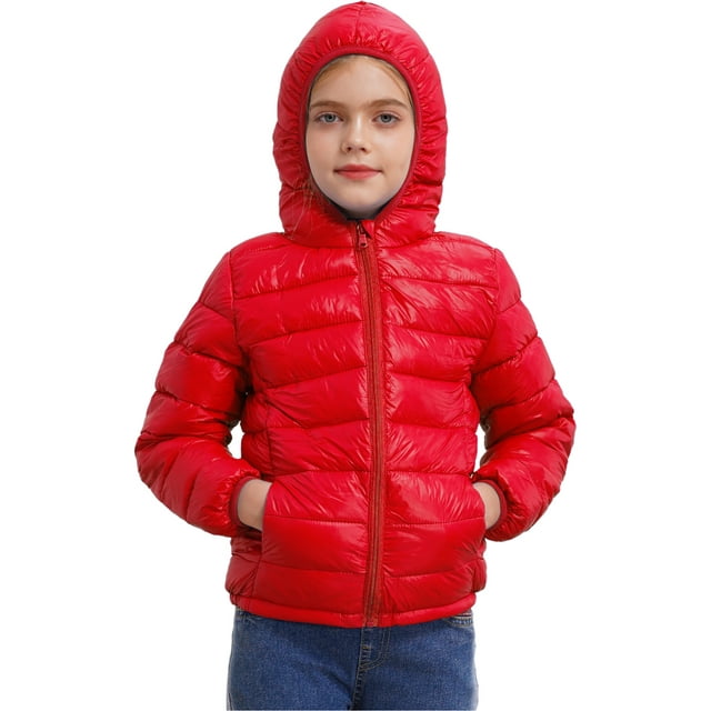 TSSOE Veste Matelassée Ultra Légère pour Garçons et Filles, Coupe-Vent, Résistante à l'Eau, à Capuche, Rouge 160