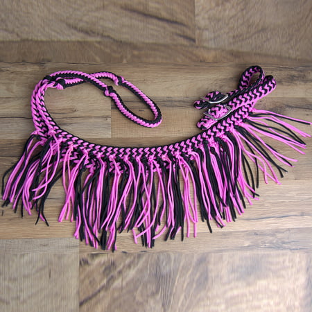 TOUGH 1 HORSE TACK KNOT COMPETITION REINS WITH FRINGE 8’ LONG PINK