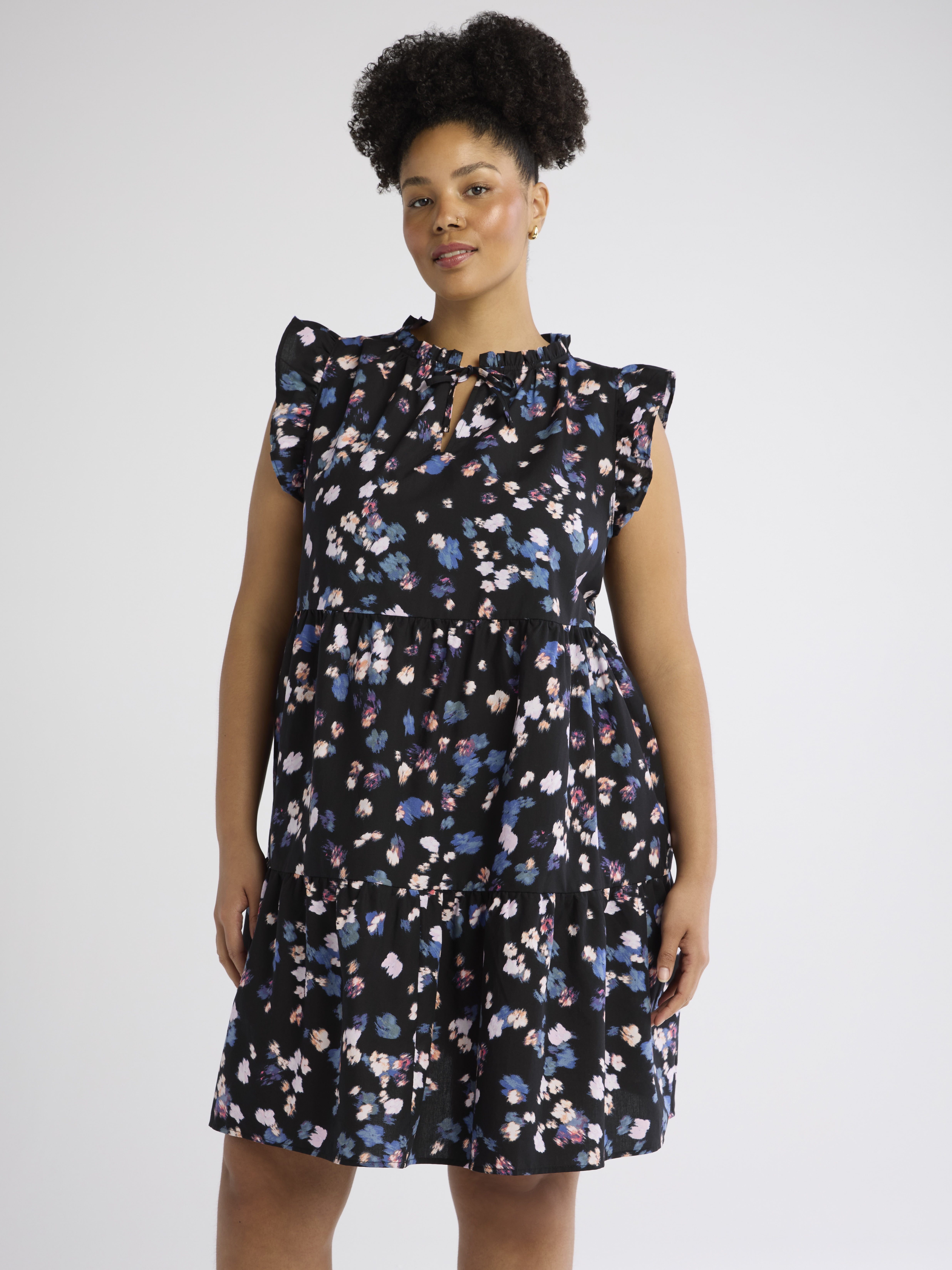 Time and Tru Women's Flutter Sleeve Mini Dress, Sizes XS-XXXL
