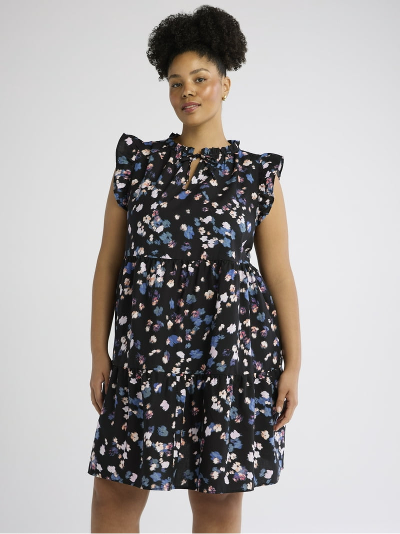 Time and Tru Women's Flutter Sleeve Mini Dress XS to XXXL with V-Neck and  Fit and Flare Silhouette - Walmart.com