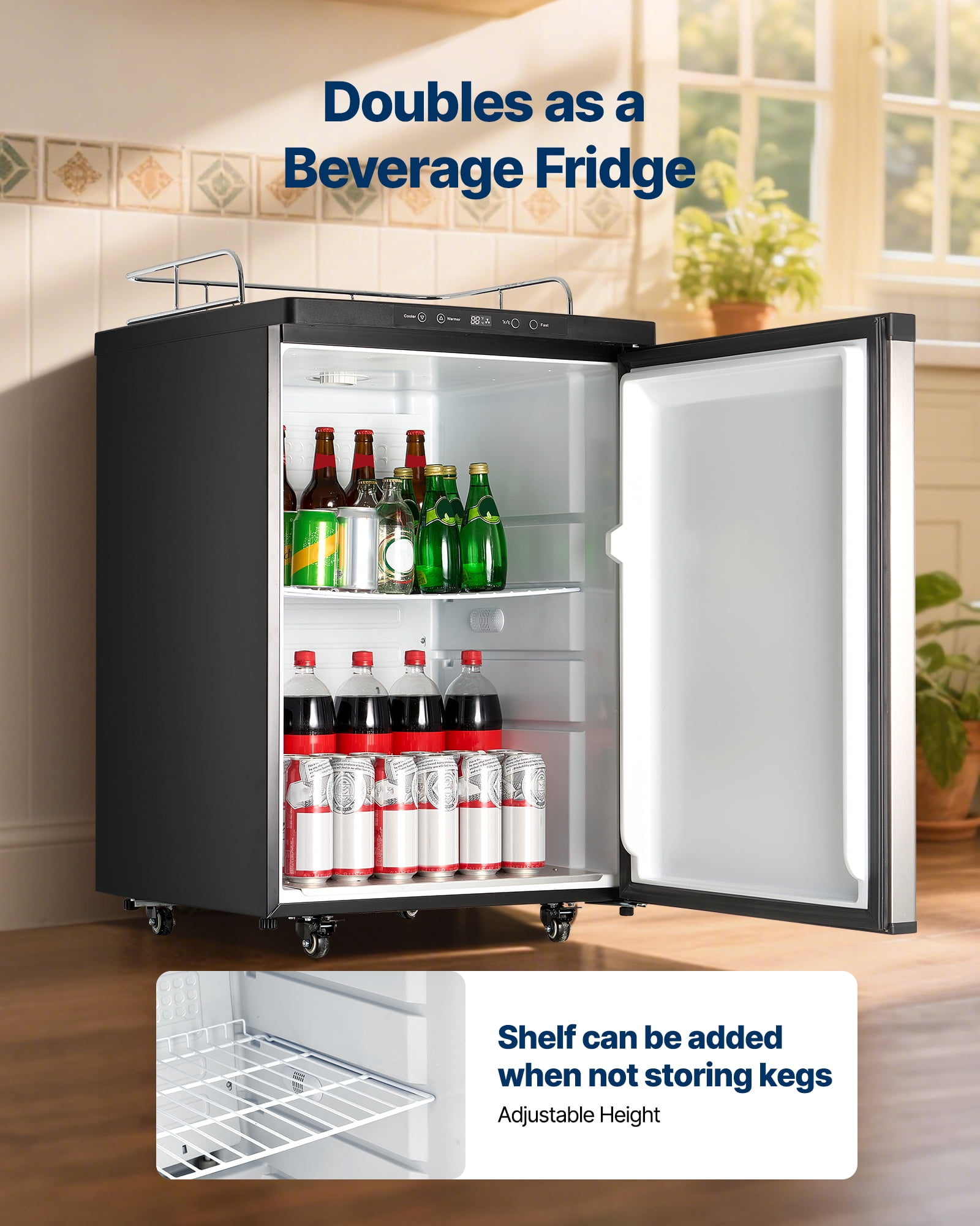VEVOR Beer Kegerator, Triple Tap Home Draft Beer Dispenser for Ball Lock, Full Size Keg Refrigerator with 5lbs CO2 Tank, Hold 2 Sixth / 2 Slim / 3 Ball lock keg, 162L