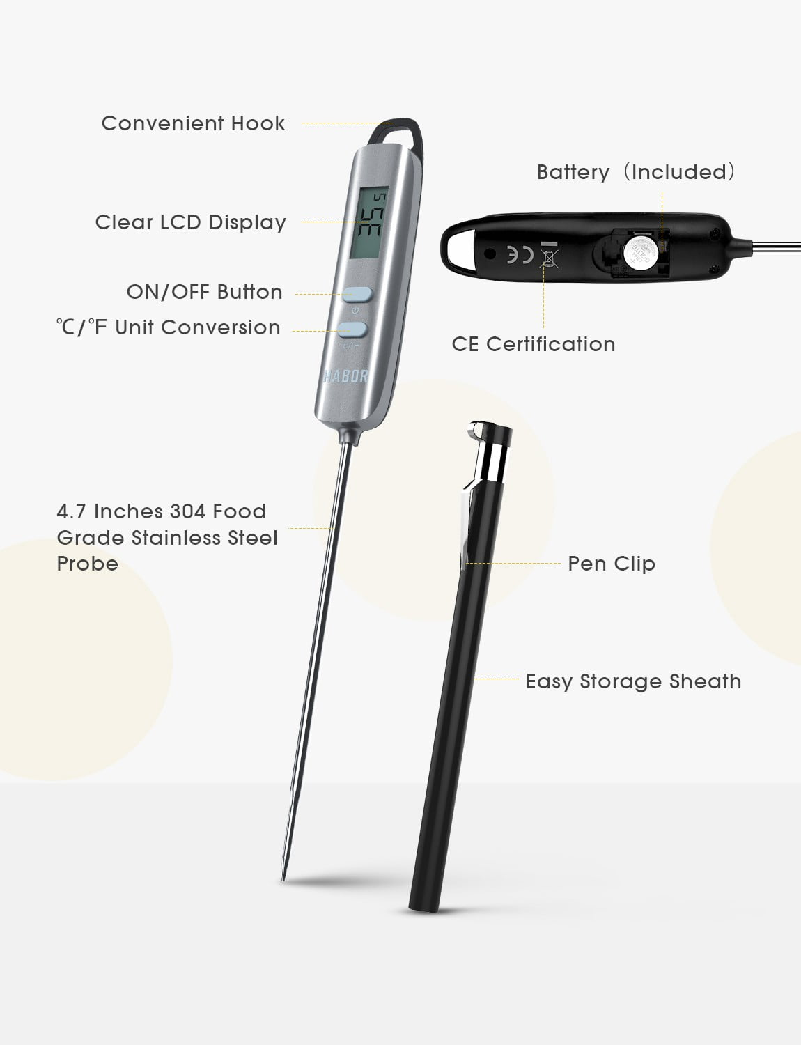 Buy Habor 022 Meat Thermometer, Instant Read Digital Cooking