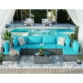thumbnail image 7 of Walsunny 7 Pieces Patio Conversation Set, All-Weather Silver Rattan Wicker Patio Furniture Sets with 6 Chairs and 1 Coffee Table, Washable Couch Cushions,Sliver Rattan Blue Cushions, 7 of 7