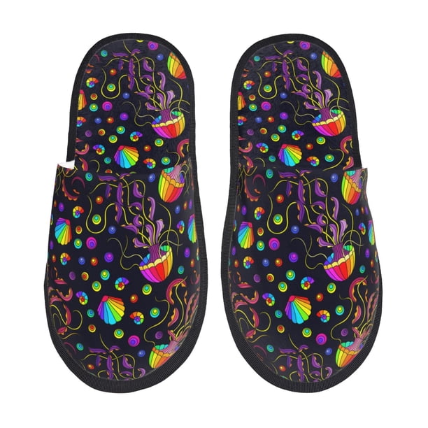 Fotbe Rainbow Jellyfishes Pantuflas Peludas para Mujer con Estampado, Zapatillas de Peluche, Zapatos de Invierno para Casa, Uso Interior y Exterior-Large