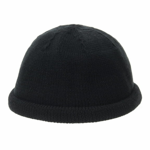 WITHMOONS Plain Knit Skull Cap Beanie Hat Crochet Islam Kufi NC5837 (Black)
