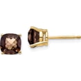 thumbnail image 1 of 14K Yellow Gold 6mm Cushion Smoky Quartz Earring (7 X 7) Made In United States xe107sq, 1 of 4
