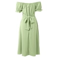 thumbnail image 5 of 2025 Vestido midi cruzado de satén con hombros descubiertos para mujer - Diseño fruncido para bodas/fiestas - Tejido elástico y ligero con opciones de tallas múltiples, 5 of 5