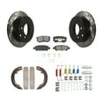 thumbnail image 1 of Transit Auto Rear Disc Drilled & Slotted Rotors Semi-Metallic Pads Parking Brake Shoes and Hardware Kit for Car Mitsubishi Lancer KDS-101491, 1 of 11