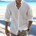 thumbnail image 2 of WTOBBYMen's Pure Cotton Linen Long Sleeve Bowling Shirt Vintage Design, Button Down Collar Casual Beach Top for Summer Vacation & Retro Styling,White 2XL, 2 of 4