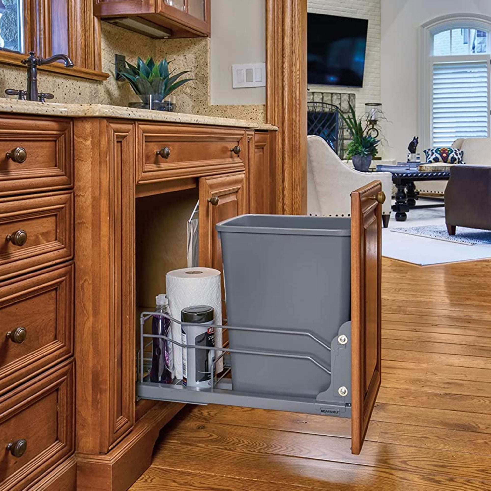 Rev-A-Shelf 53WC-1535SCDM-113 35 Qt Pullout Waste Container Trashcan, Gray
