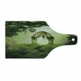 thumbnail image 1 of Antique Cutting Board, Old Aged Fantasy Gate in Forest Medieval Gothic Greenery Digital Art, Decorative Tempered Glass Cutting and Serving Board, Wine Bottle Shape, Green Pale Green, by Ambesonne, 1 of 1