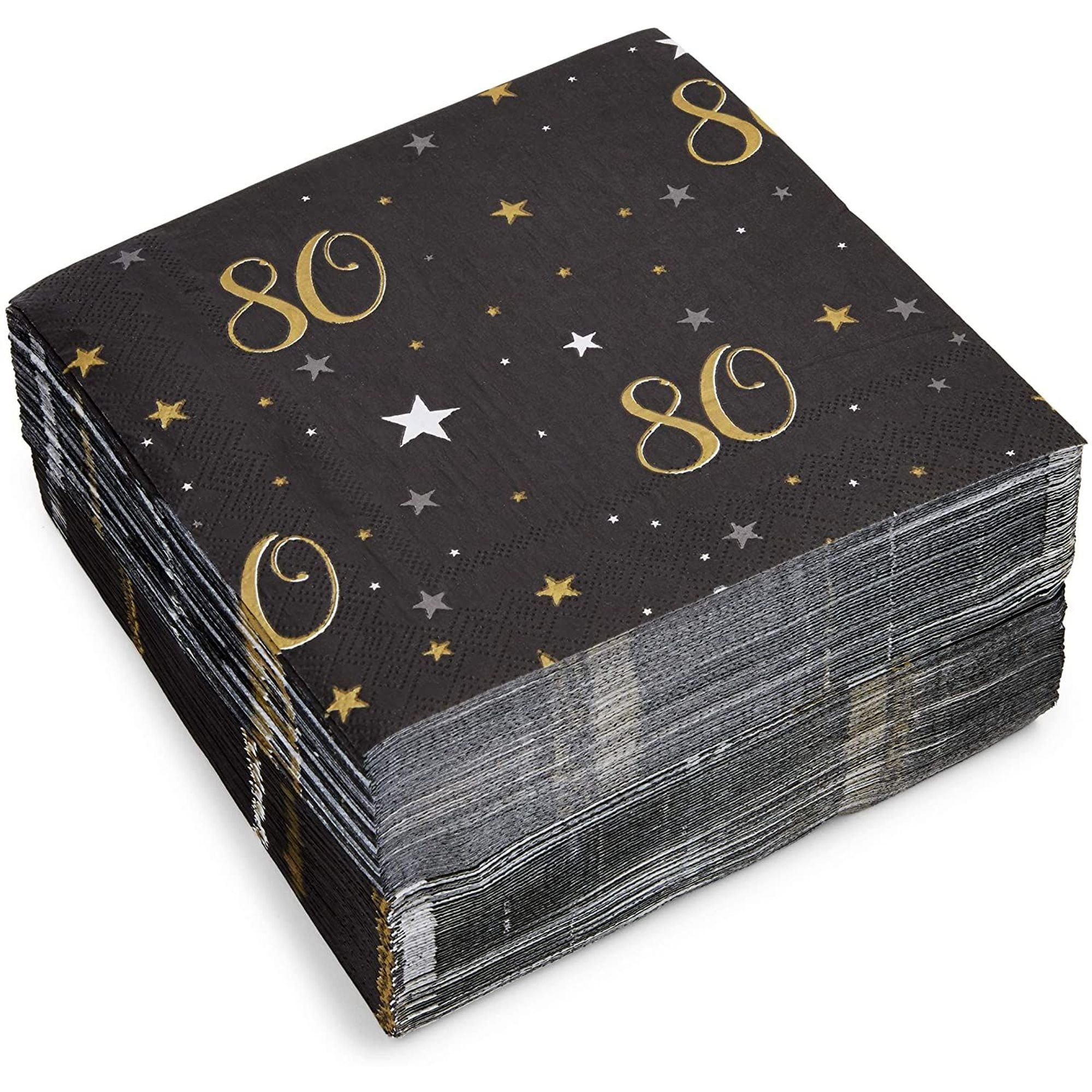 100Pack 80th Birthday Party Napkins, 2Ply Black Gold Disposable Paper