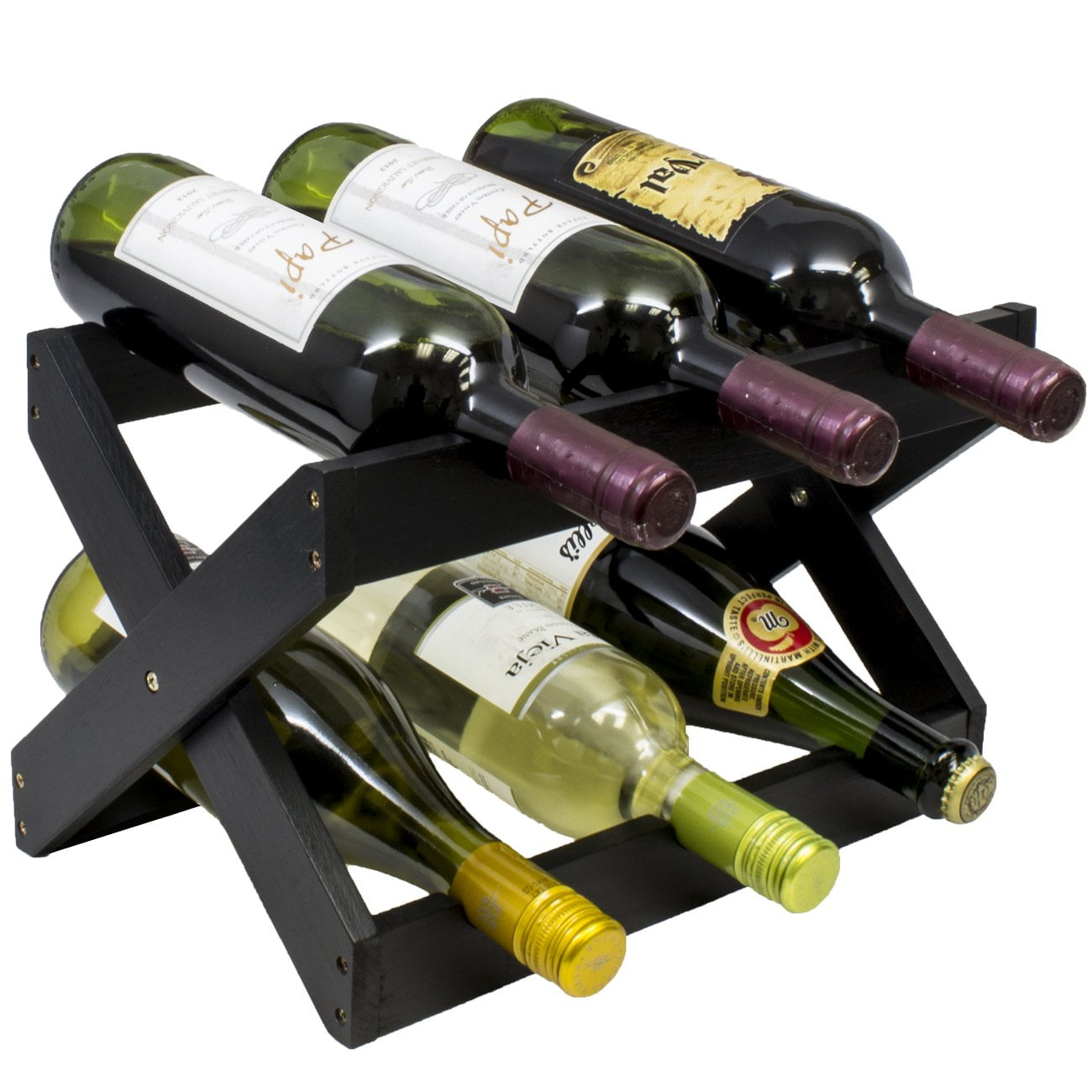 Bamboo Collapsible Countertop Wood Wine Rack, Holds 6 Bottles, Matte