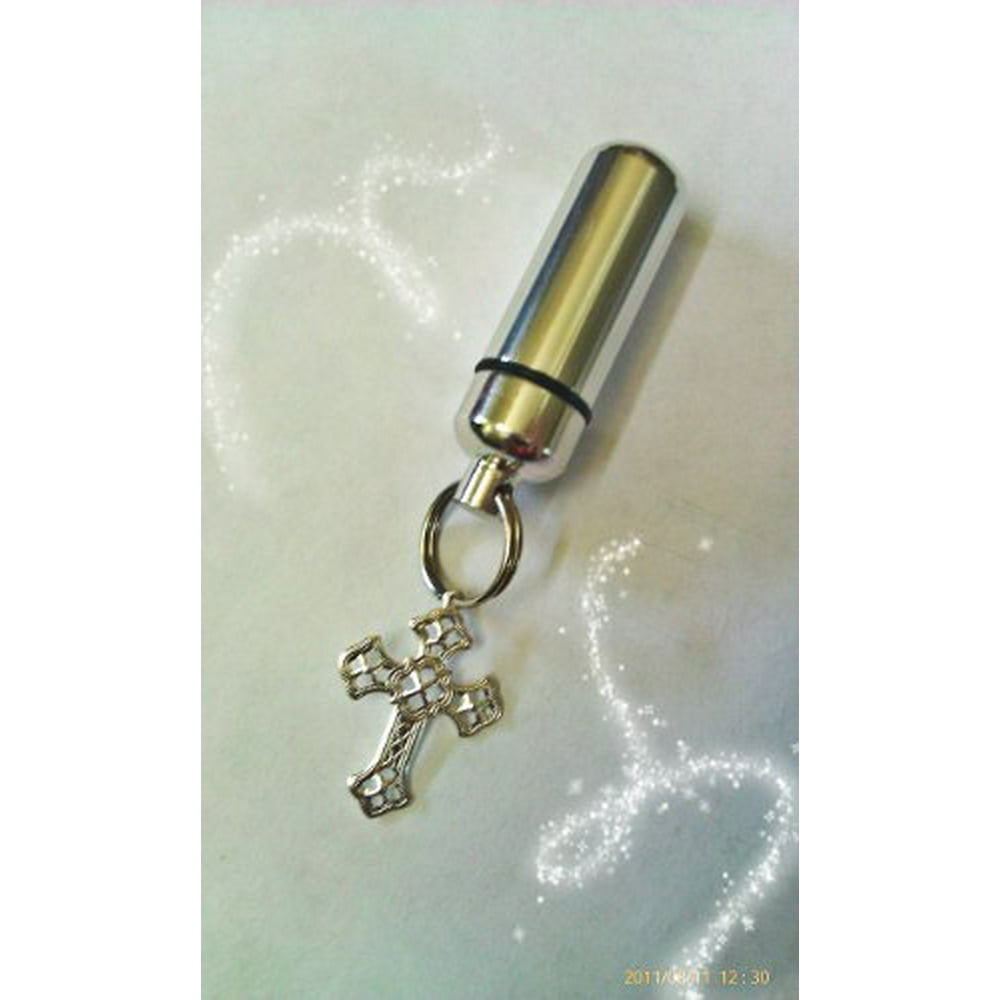Silver CREMATION URN Keepsake Keychain with Silver Cross - Includes ...